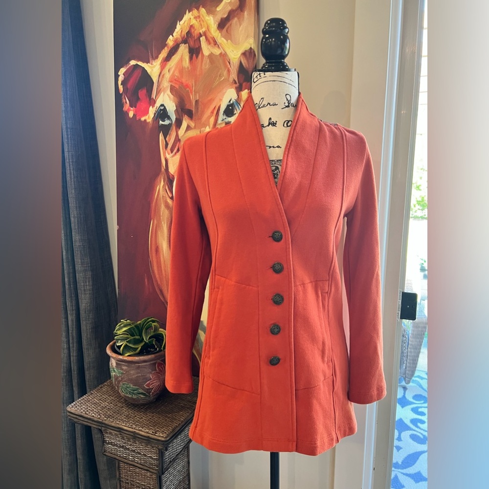 Soft Surroundings Nuance Orange Jacket with Tapestry Accent and Filigree Button - Picture 8 of 16